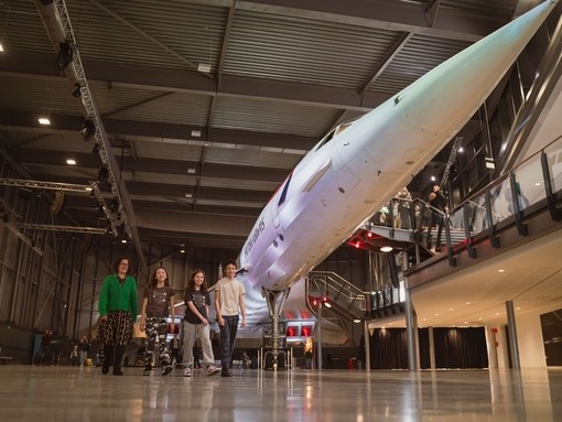 A family explore an Aerospace museum