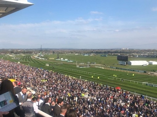Crowd watching Grand National at Aintree Racecourse