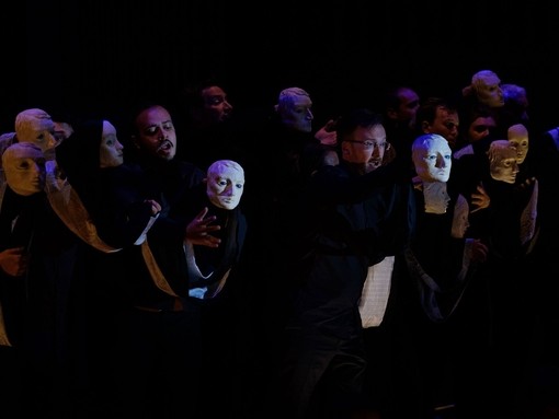 Performers using masks on stage at York Early Music Festival