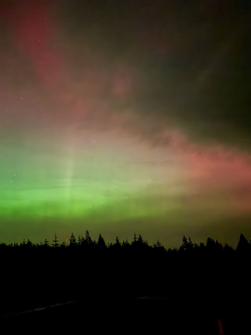 A landscape image of the Northern Lights seen from a Dark Skies Park.