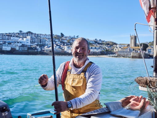 Fisherman in a fishing boat in the sea