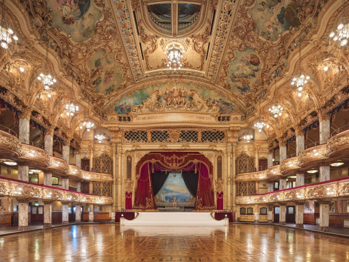 Grand interiors of Blackpool Tower Ballroom.